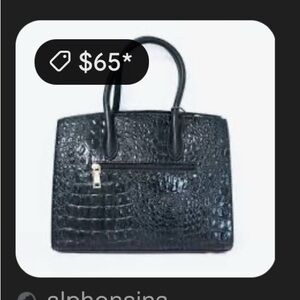 Elegant Black Crocodile-Embossed Handbag